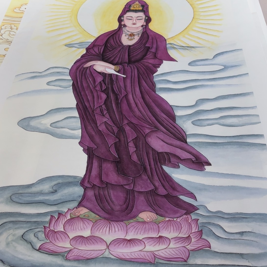 国画精品工笔手绘观音菩萨