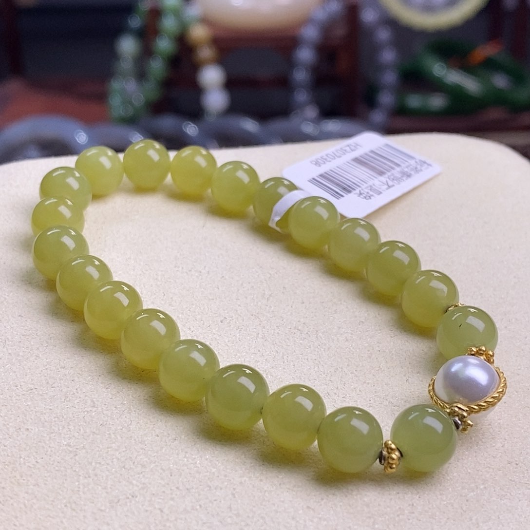 和田玉收藏级新疆黄口老矿料高冰鸡油黄手串8未镶嵌