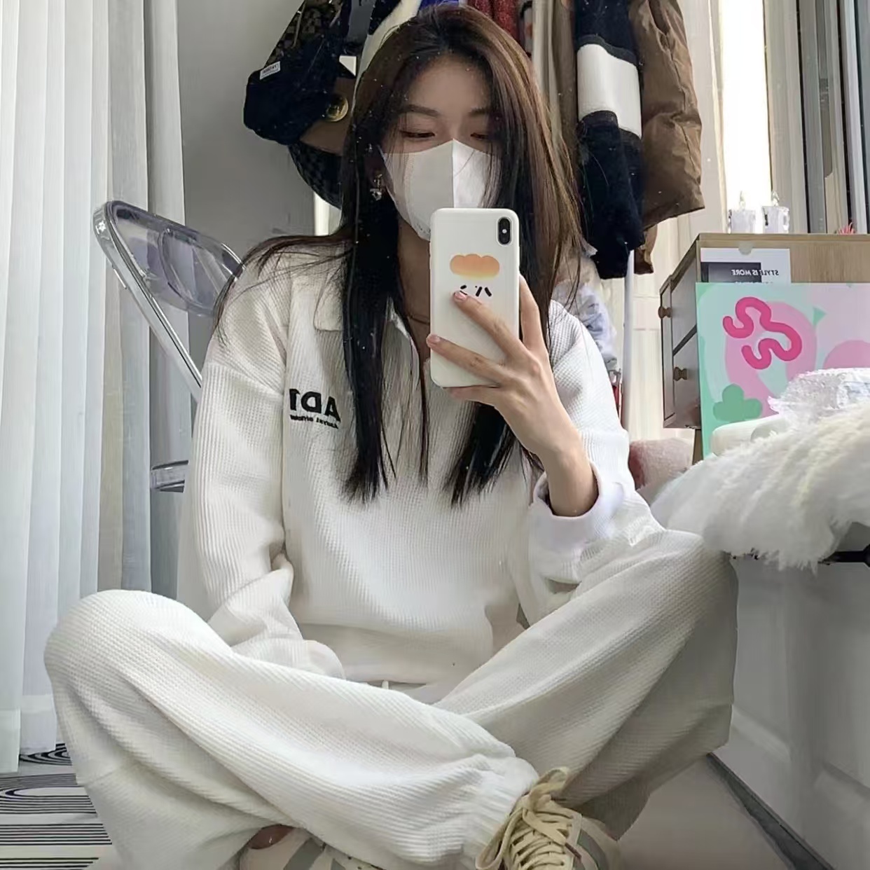 Q25 91209 美式运动卫衣套装潮牌学院风外套上衣休闲运动套装女