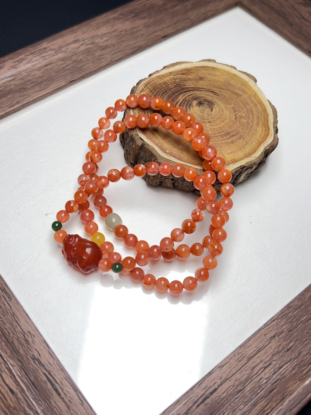 **1573【南红貔貅款三圈手串】5+MM（拍一发一 多样性发货)