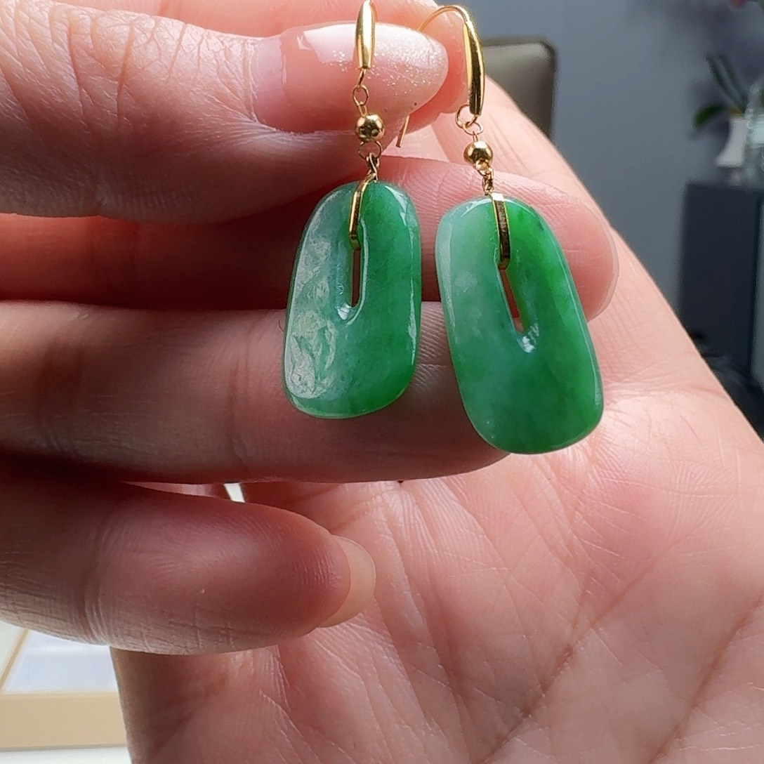 翡翠耳饰18K金镶嵌天然