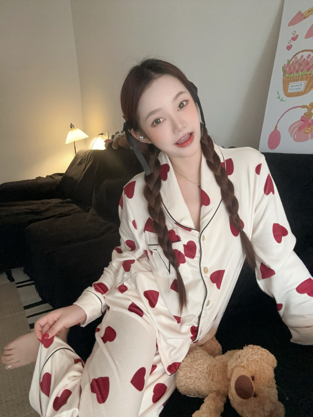 镇店之宝【心动旋律】秋冬款维家同款睡衣甜美可爱爱心海岛绒家居服