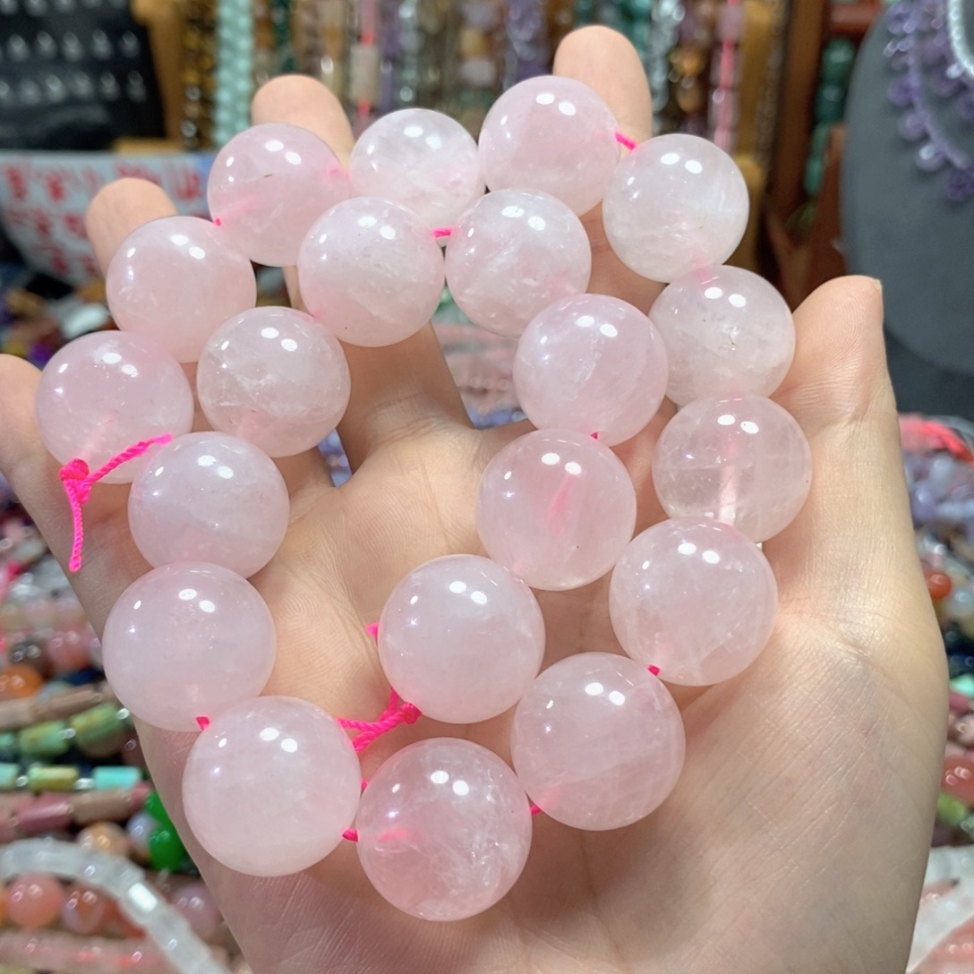 未镶嵌玛瑙/玉髓珠宝半成品粉晶一条卡20mm