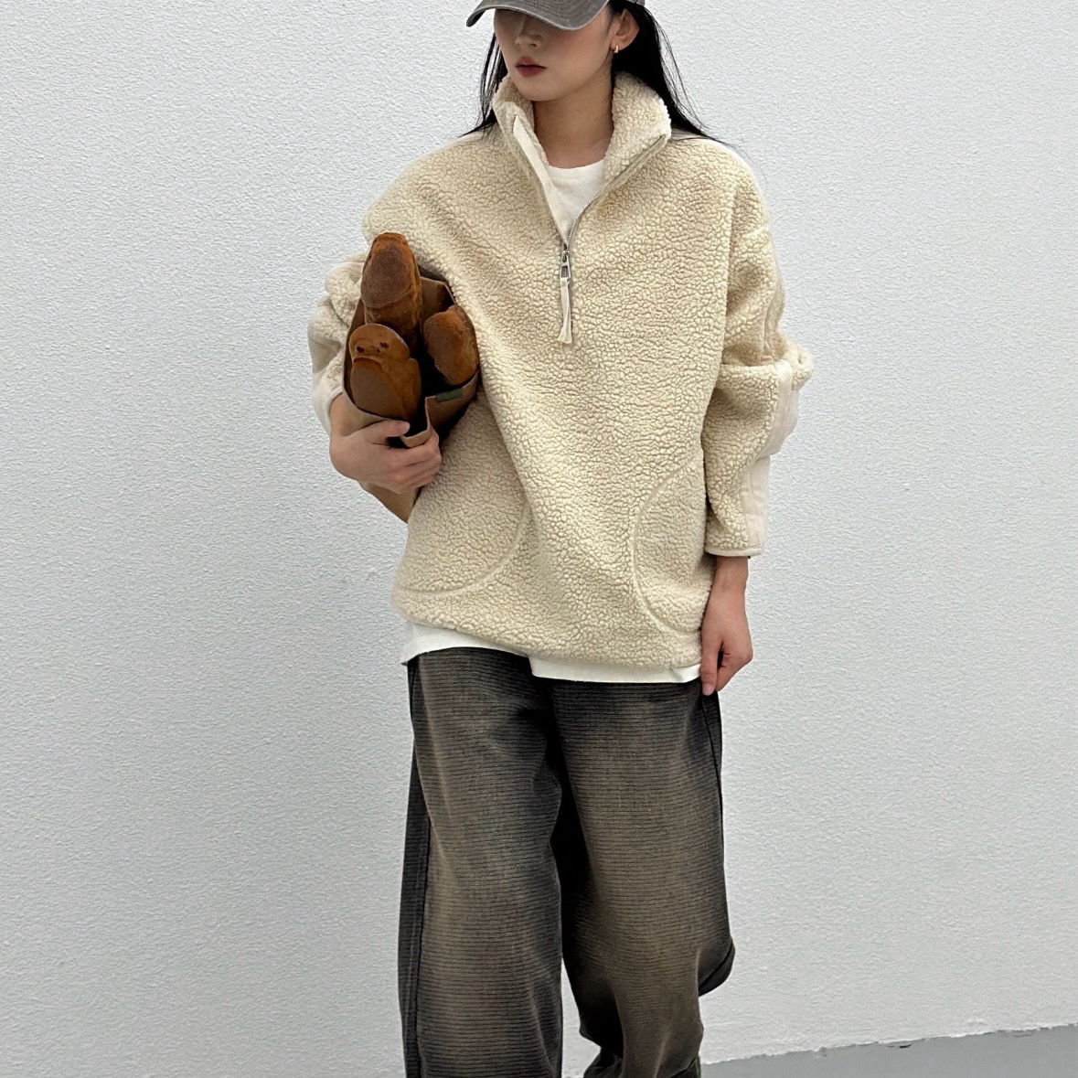 未使用 Acne studio 半拉链拼接泰迪卫衣 M码 D16275