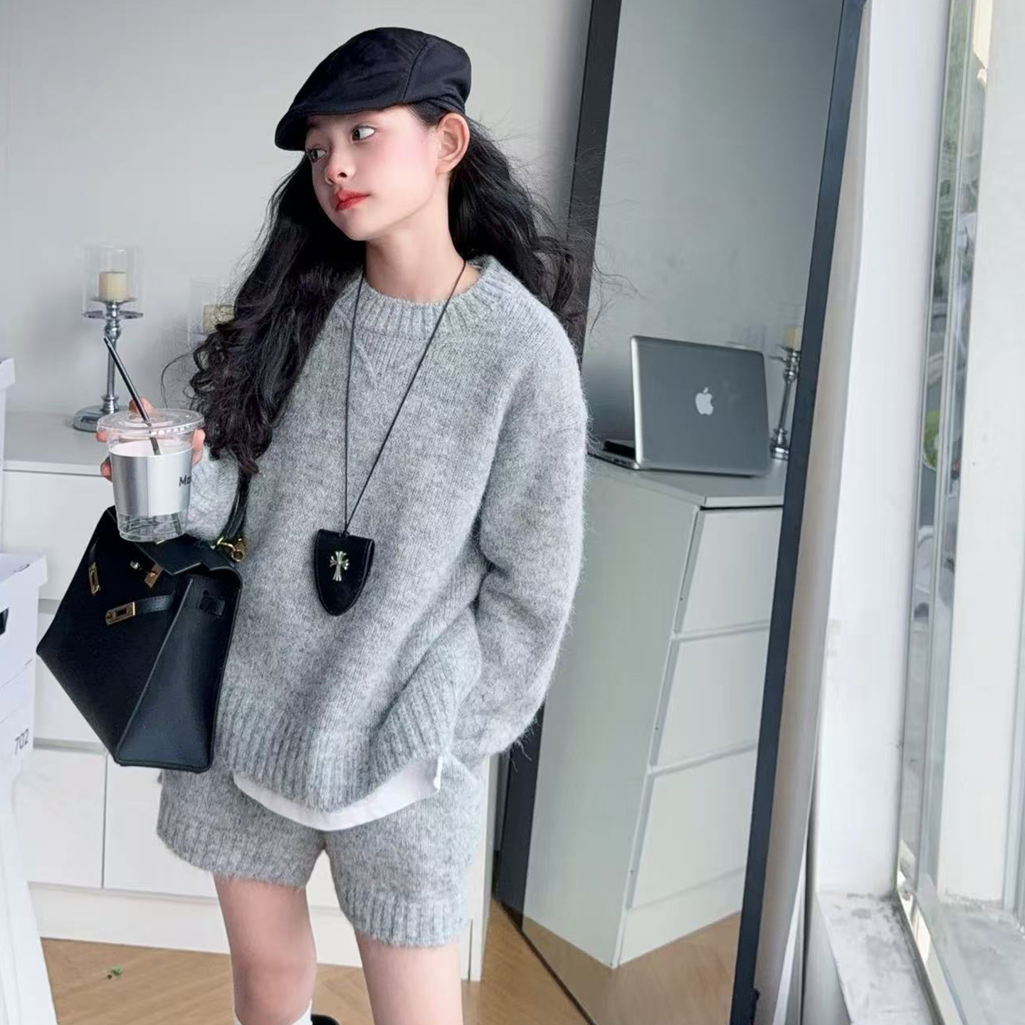 女童秋装套装2025新款韩版中大童女孩网红洋气时髦儿童毛衣两件套