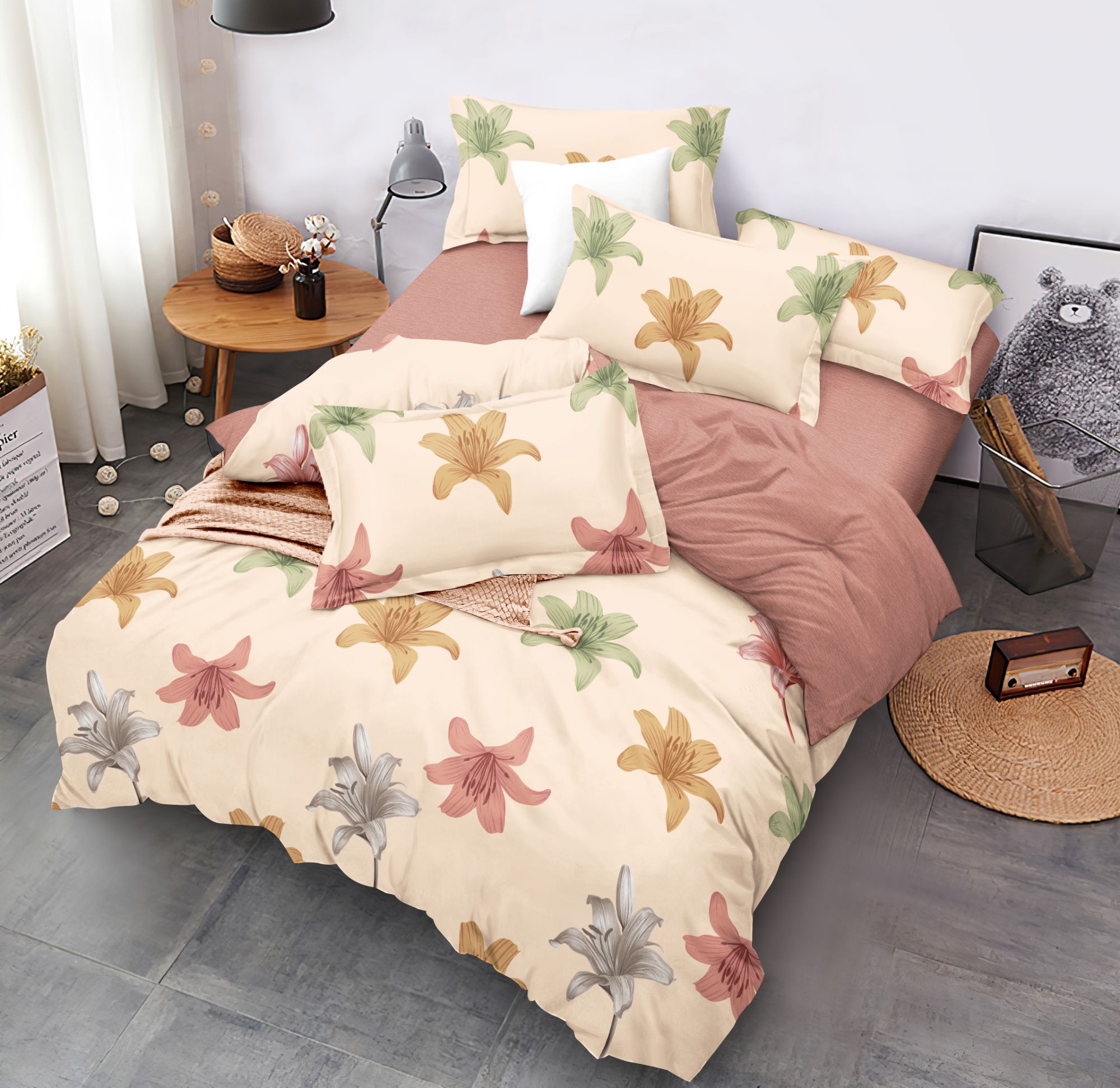 加厚磨毛亲肤柔软四件套-丛花百合