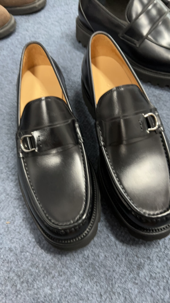 一脚蹬圆头休闲厚底乐福鞋豆豆鞋时尚黑色男款