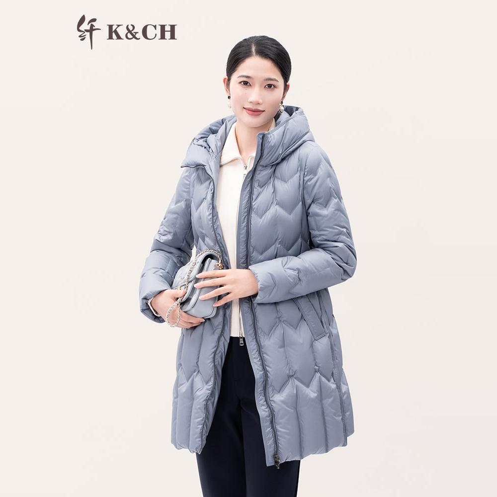 K&CH/纤显瘦外套优雅中长款保暖90白鸭绒羽绒服8422RY953E1