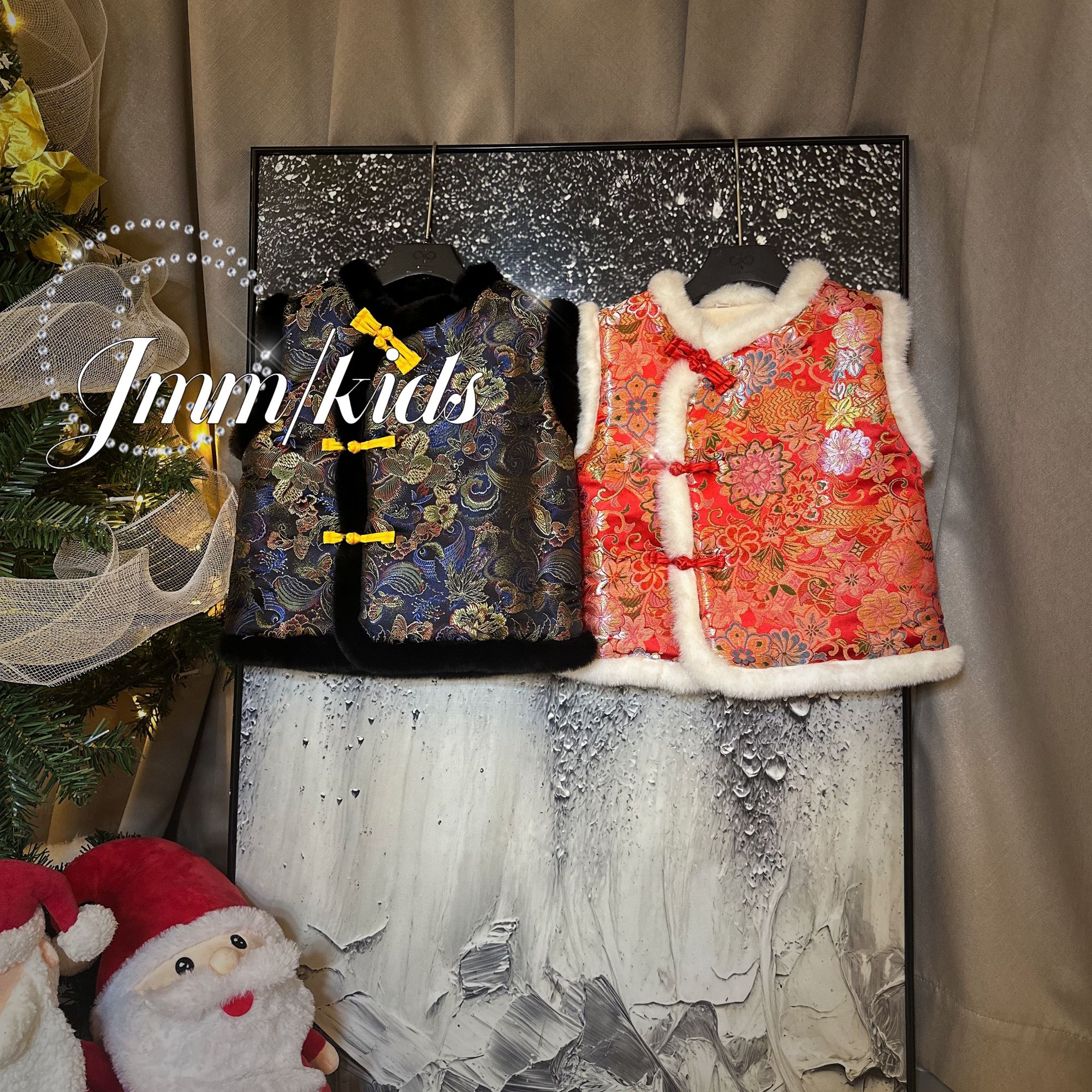 单品-国风马甲C044 C045马甲秋冬中国风保暖背心喜庆新年表演服