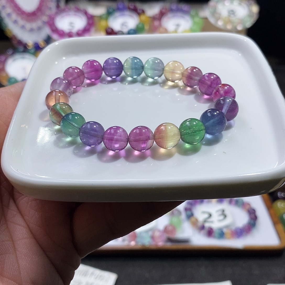 萤石手链未镶嵌9.4mm彩虹西瓜