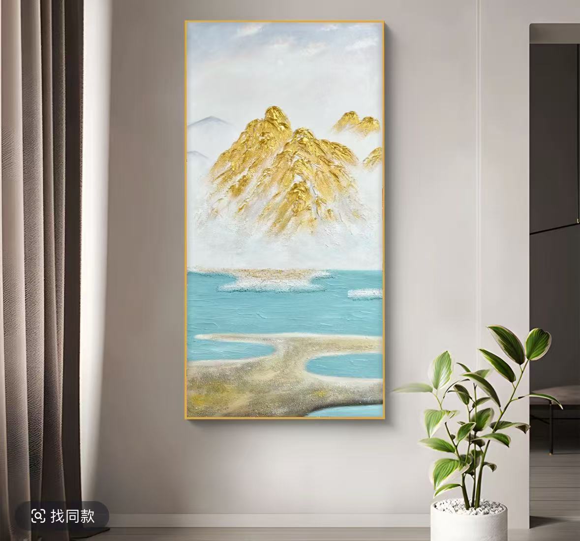 新中式油画金山入户玄关装饰画走廊过道高档挂画现代80160