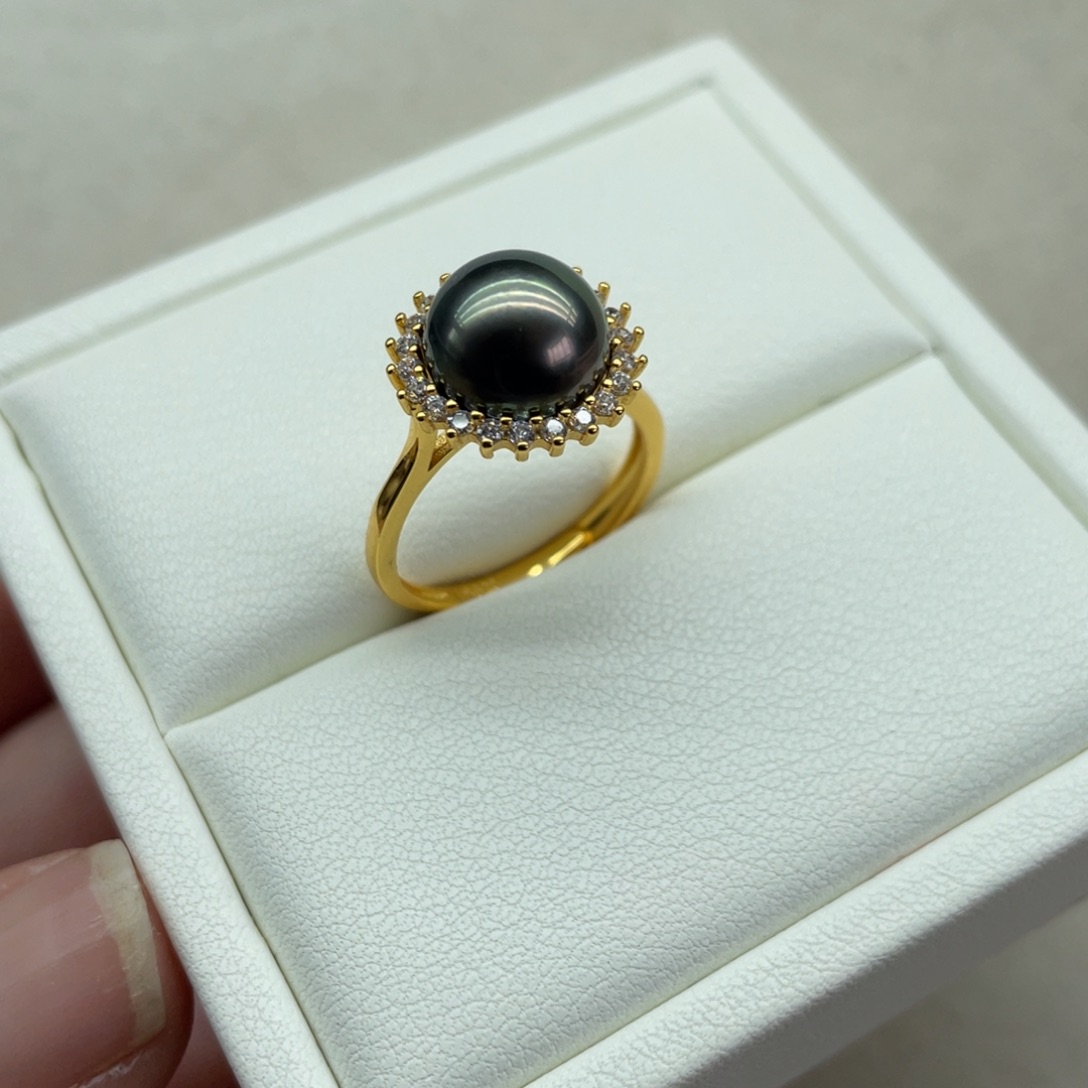 海水珍珠戒指银S925镶嵌9-10mm