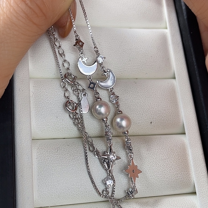 手绳海水珍珠银S925镶嵌随机发