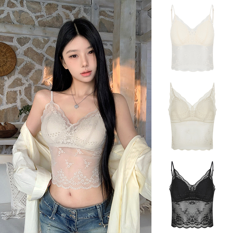 Moses Queen/魔西女王薄款带胸垫蕾丝吊带背心一体式固定杯美背女