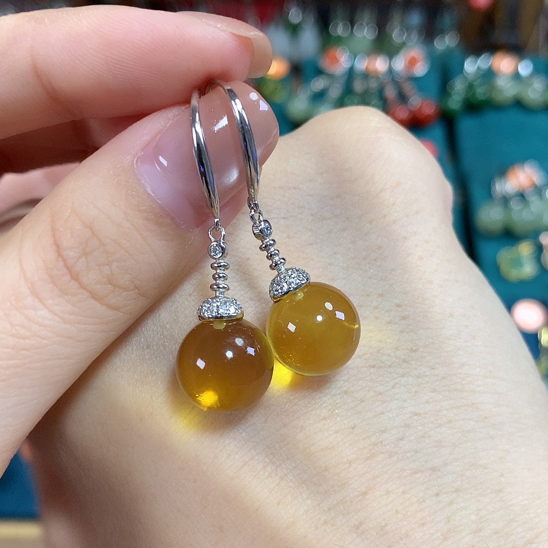 蓝珀银S925镶嵌耳饰卡11.5左右