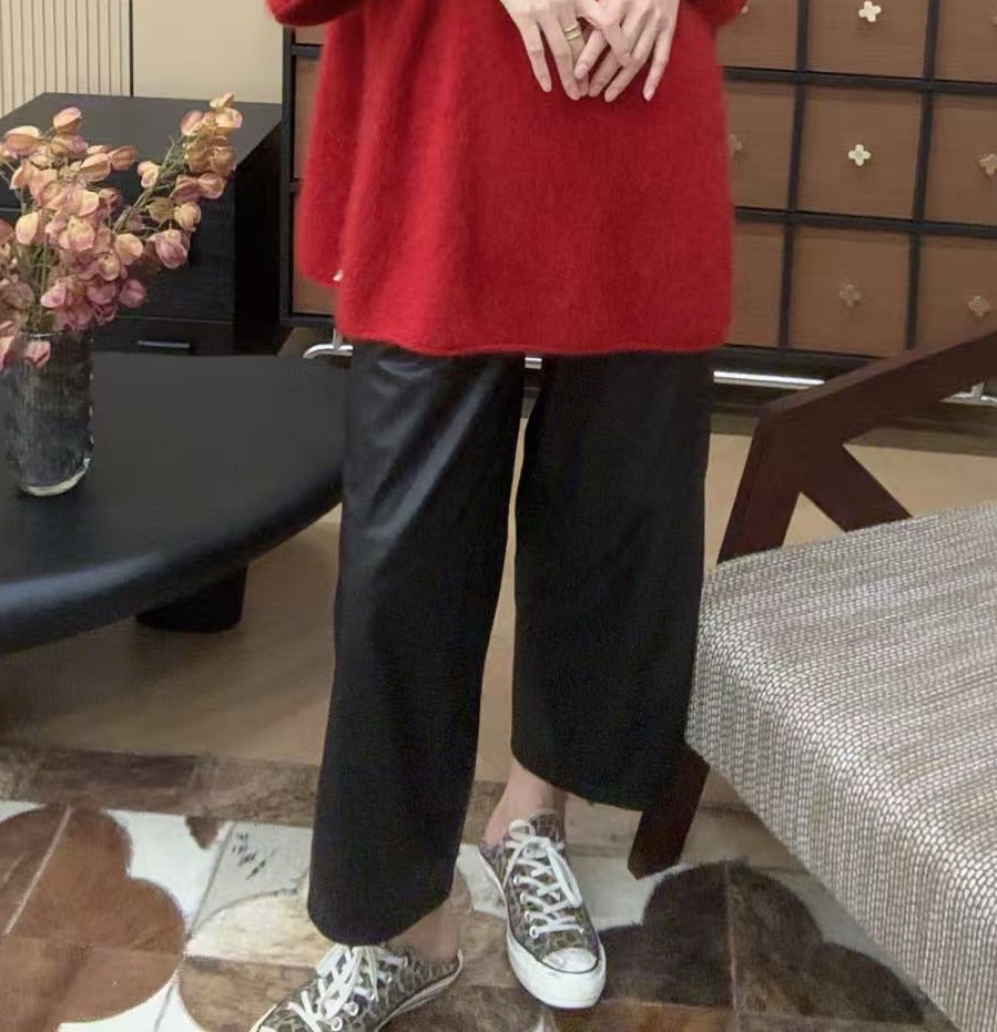 【羊皮裤九分裤】全植鞣真皮裤女2025秋冬新款显瘦宽松松紧腰九分裤