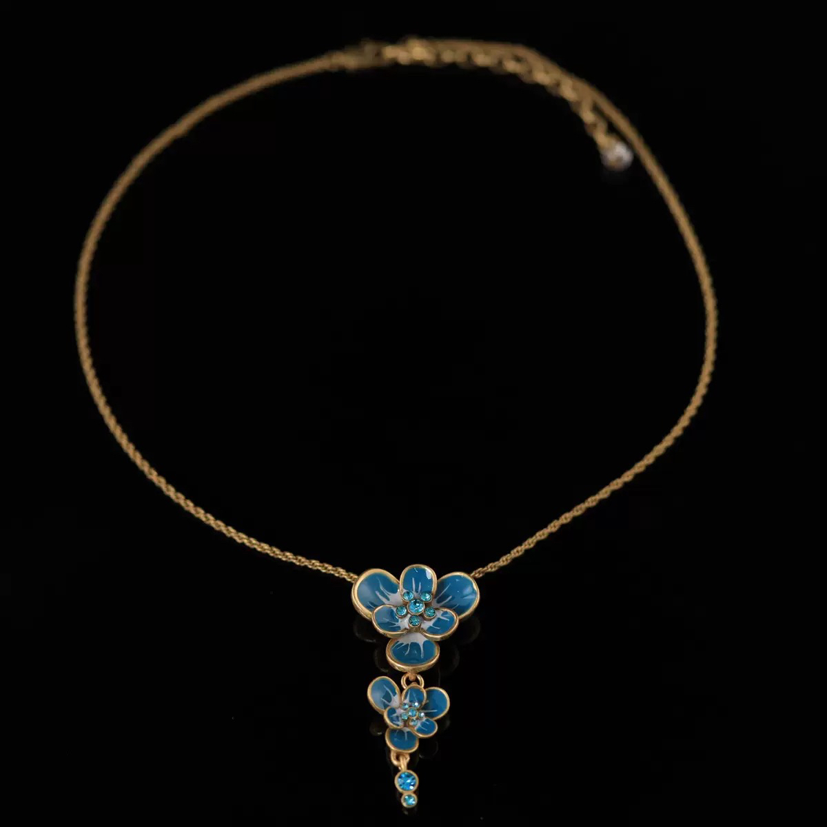 铜合金项链 项链耳拍套装中古vintage蓝色珐琅蝴蝶花朵