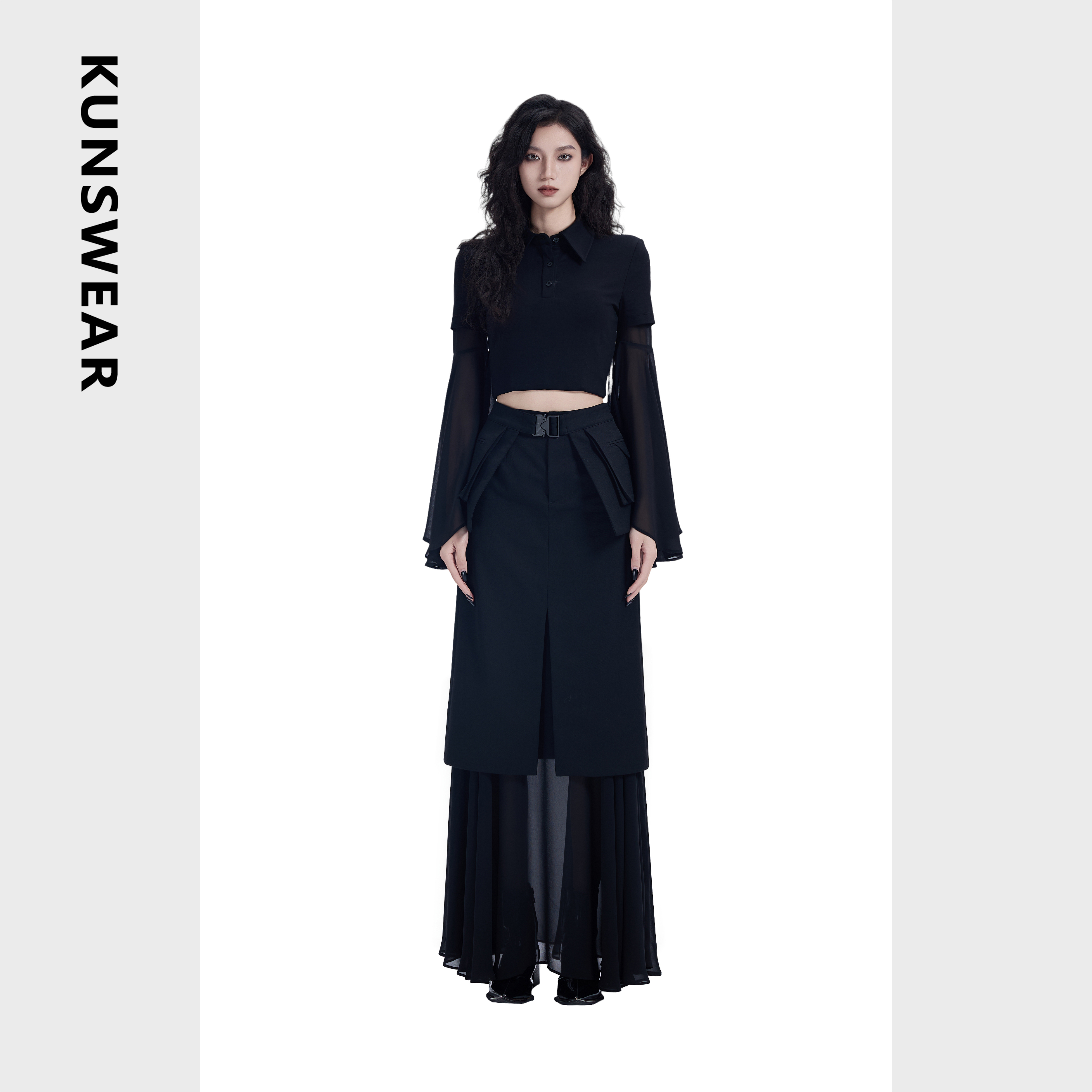 KUNSWEAR/琨丝薇尔25SU 个性小众设计师拼接网纱半身裙 834008170