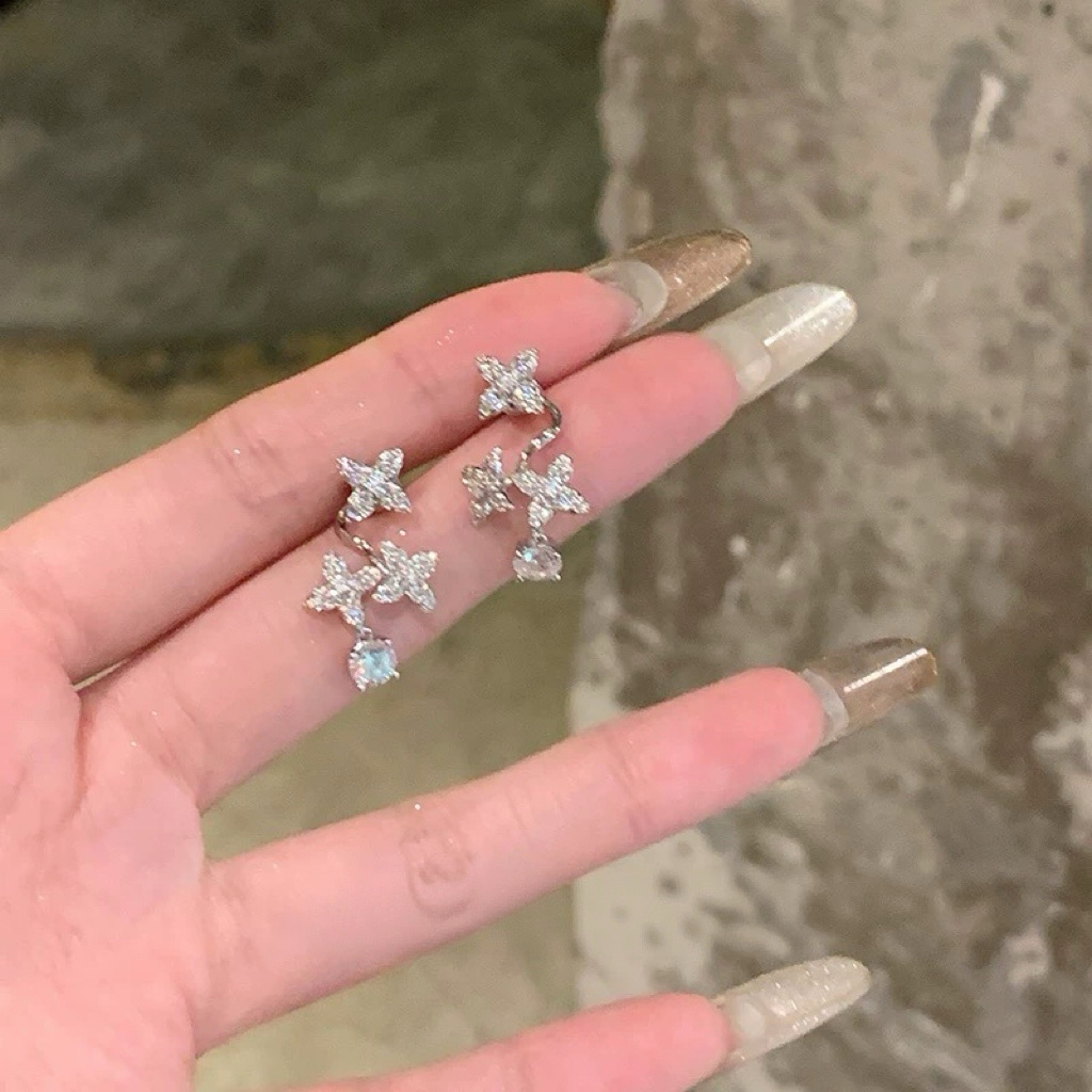 铜合金耳饰 D2270 S925银针两戴四叶花精致百搭高级感气质时尚女