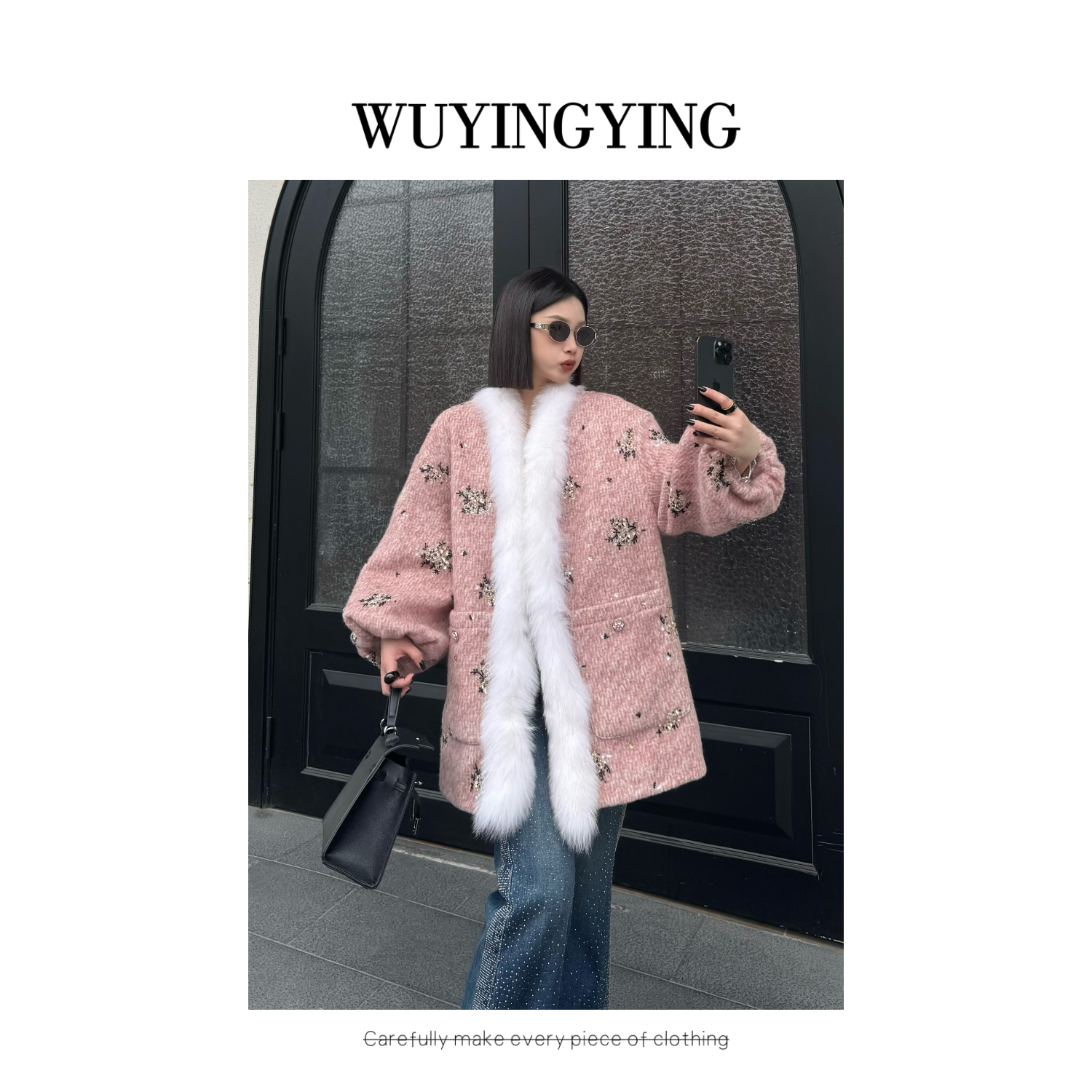  WUYINGYING【梦境花魁】欧货重工刺绣毛毛拼接设计时尚羽绒外套