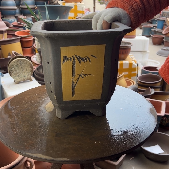 紫砂23切角黄四方 口径23×23