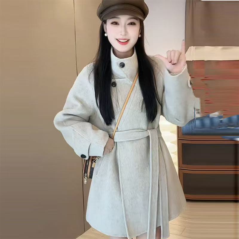 毛呢外套女韩版厚款加厚中长款时尚秋冬常规袖宽松