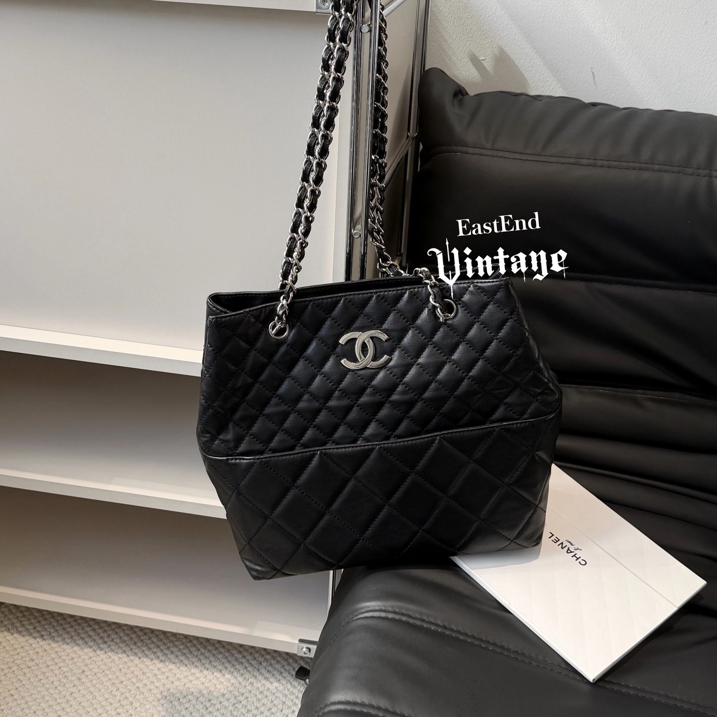 95新 Chanel/香奈儿 東区-黑银大小菱格纹托特单肩包/99236