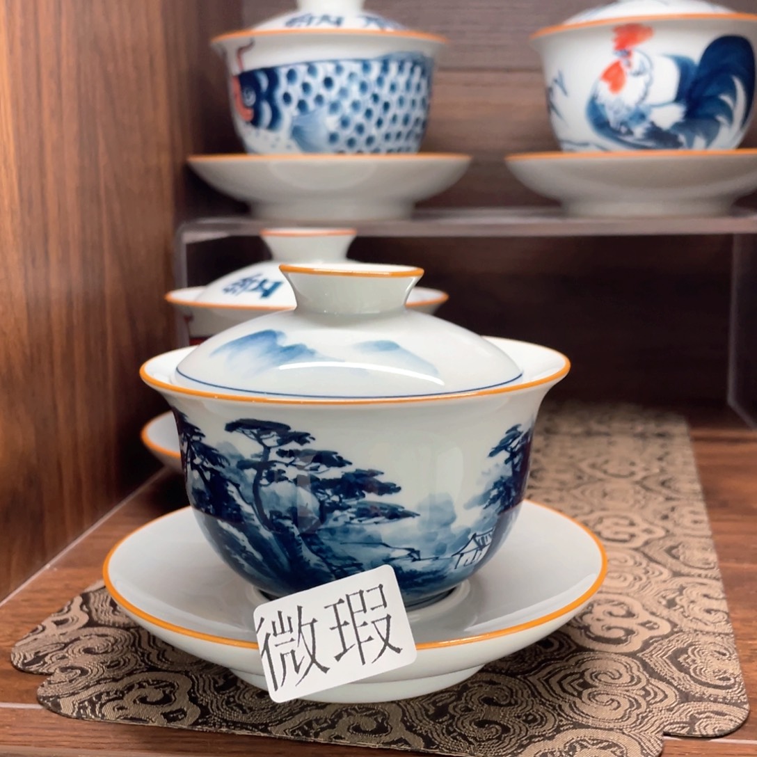 釉下手绘茶具微瑕
