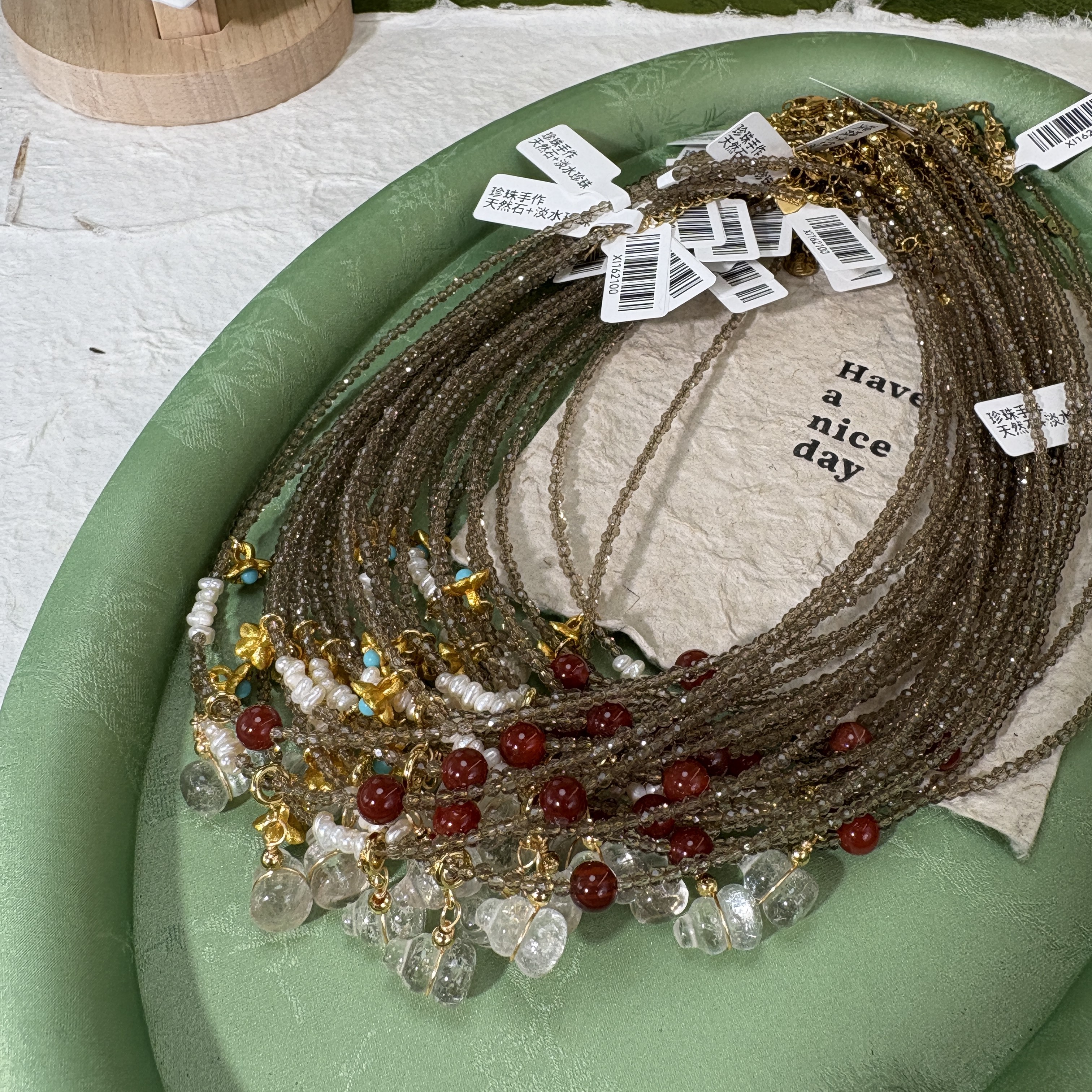 【茶晶序】2. 栗光茶晶项链 红玛瑙白水晶坠复古国风钛钢扣头