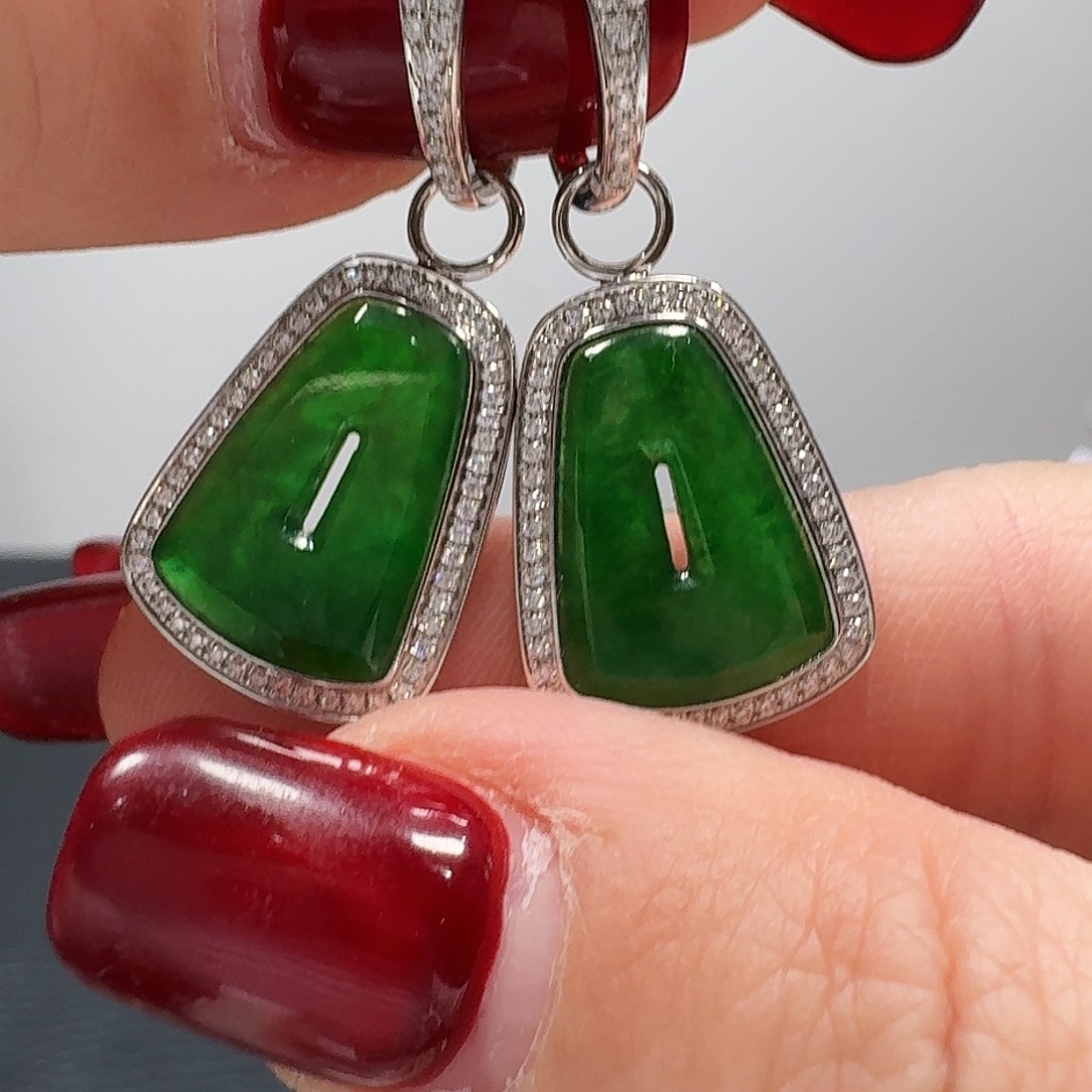 翡翠耳饰18K金镶嵌c**y耳饰