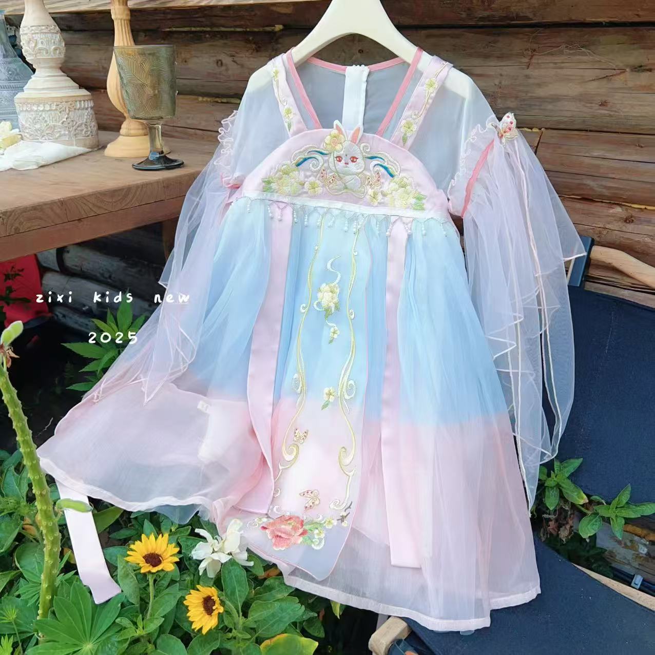 【糯米】高端定制新款夏季女童刺绣中国风古装襦裙连衣裙HF029