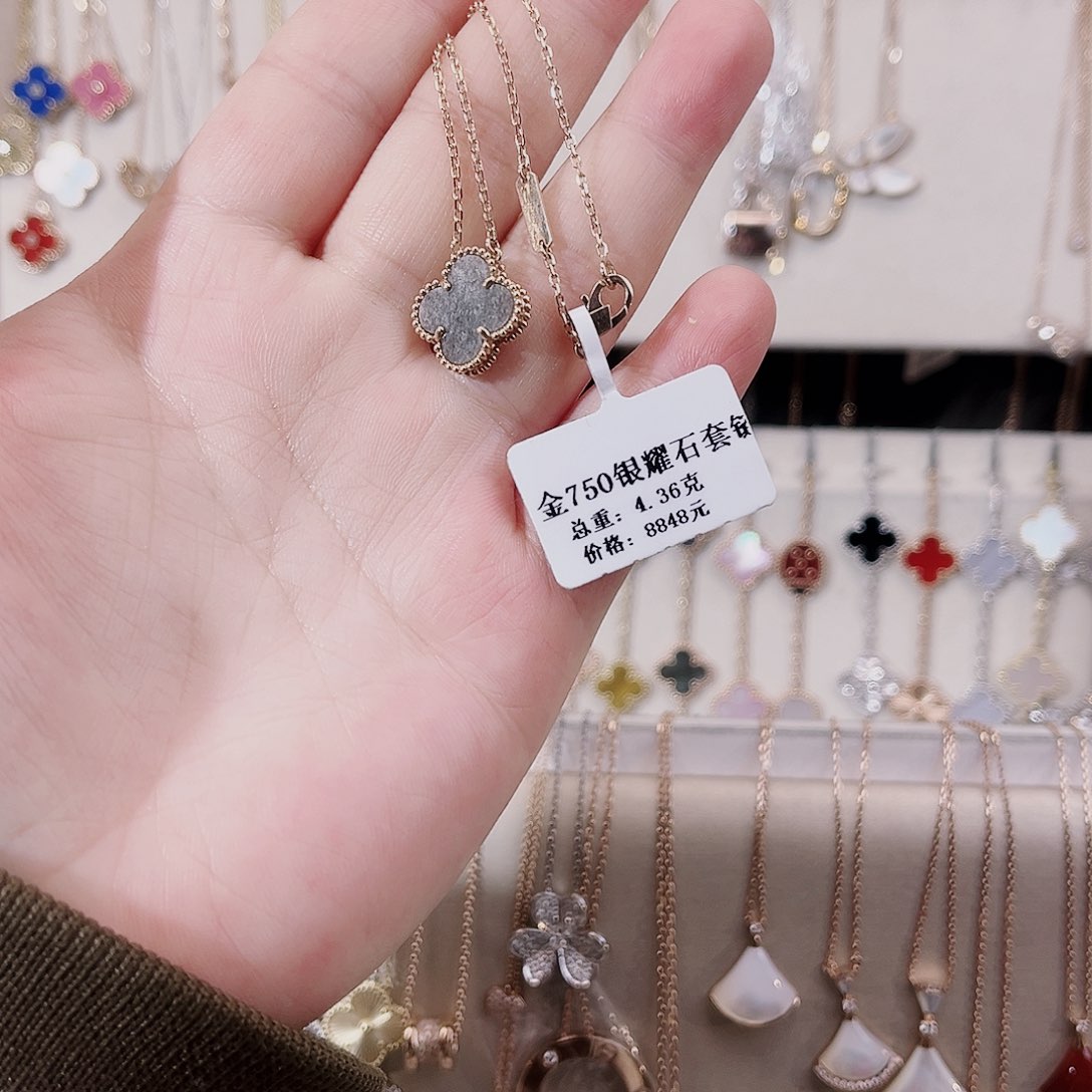 黑曜岩项链18K金镶嵌k玫