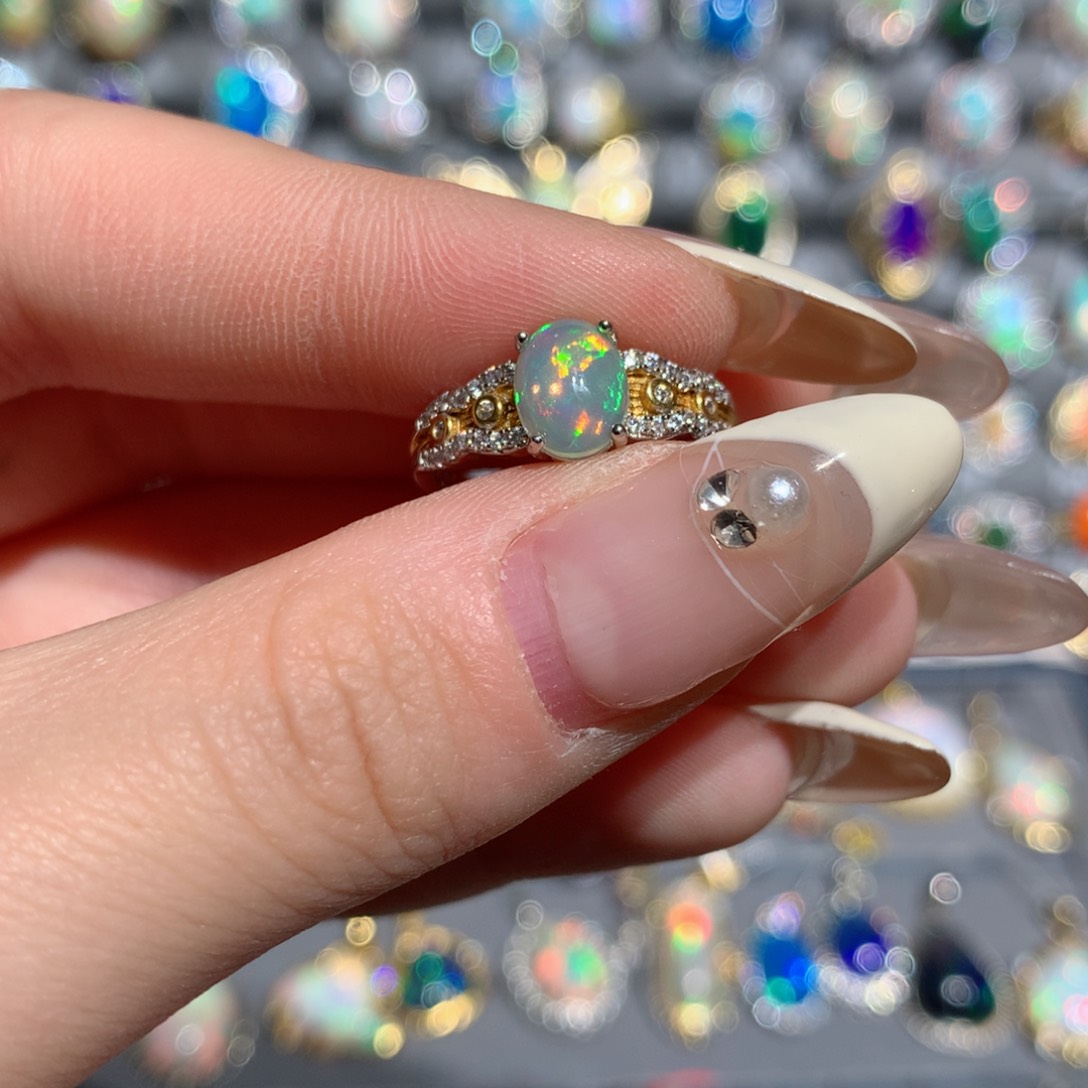 欧泊福利戒指w银S925镶嵌无*风