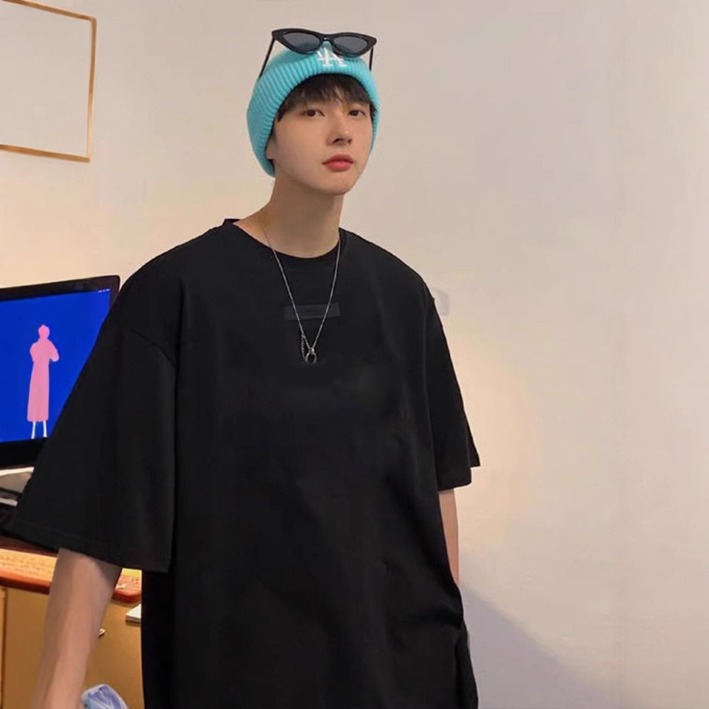 夏季新款ESSENTIALS美式潮牌胸前小黑皮标短袖T恤男女情侣款