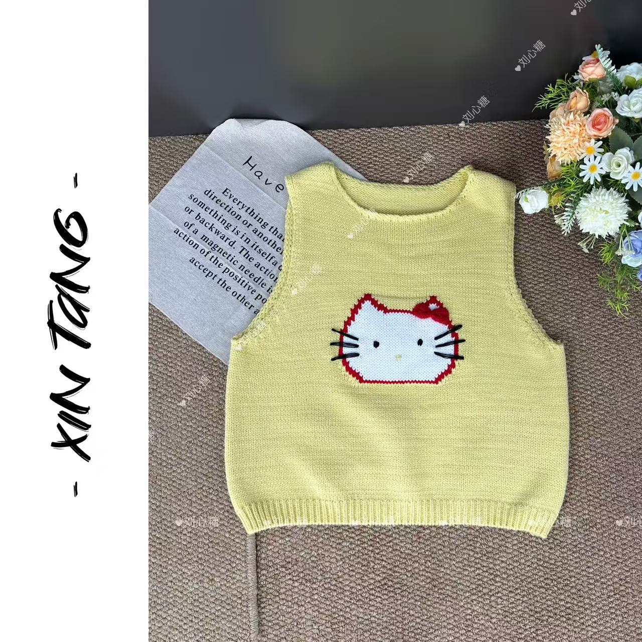 刘心糖【小Kitty】重工马甲无袖针织衫KT休闲风春秋季马甲常规女 
