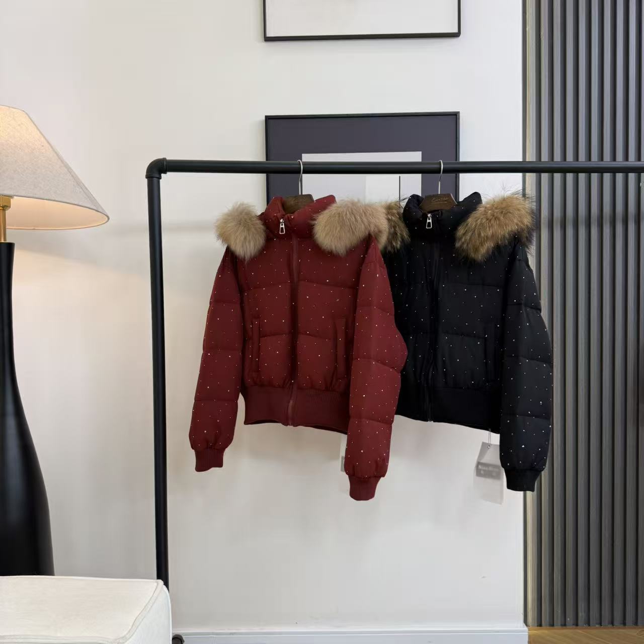 冬季显瘦百搭短款大毛领连帽羽绒服Y1115