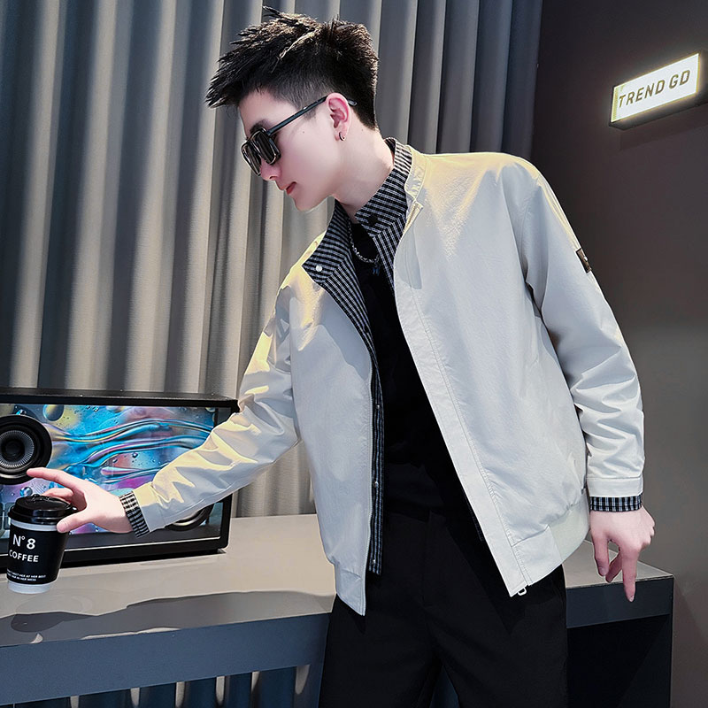 韩版假两件男款痞帅上衣2025新款高级感潮牌外套