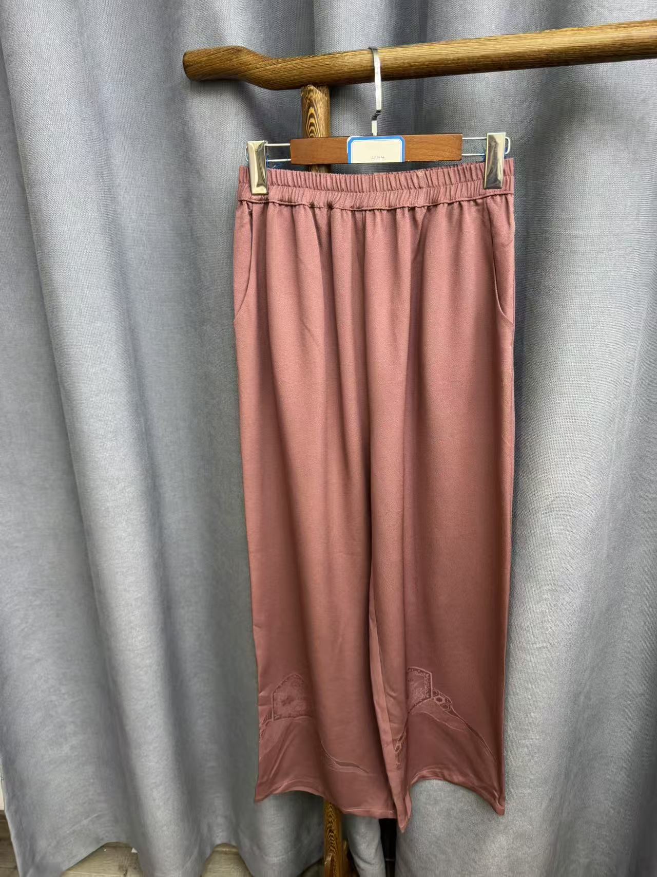 秋季新款简约百搭宽松桑蚕丝直筒长裤女H144