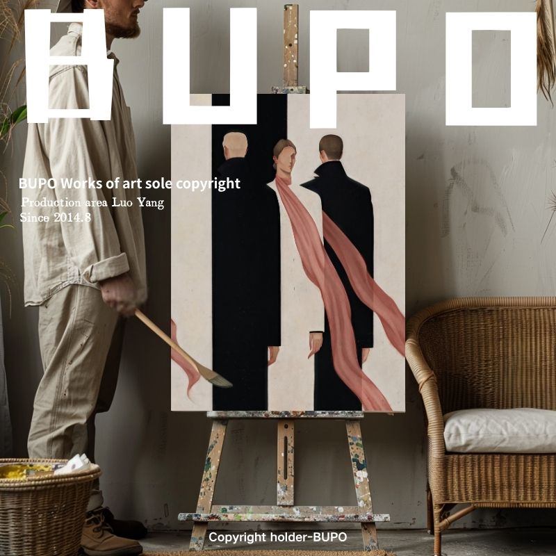 侘寂风抽象人物法式手绘油画客厅装饰画现代轻奢小众艺术卧室挂画