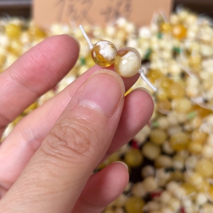 蜜蜡未镶嵌裸石8.5mm一对