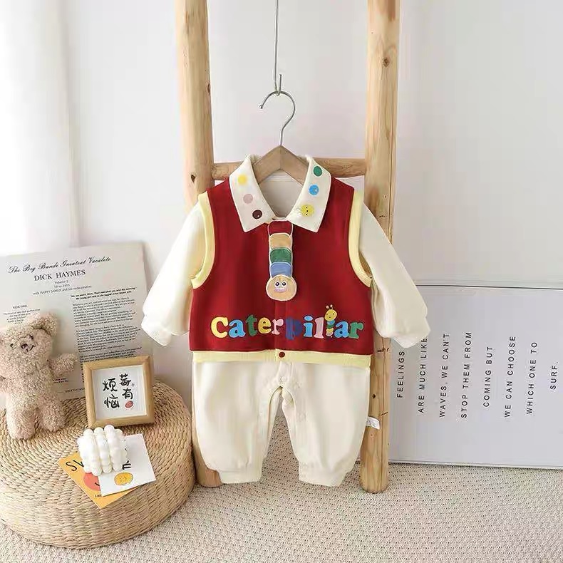 婴幼儿童衣服春秋装连体衣男宝宝马甲哈衣分体两件套装春季外出服