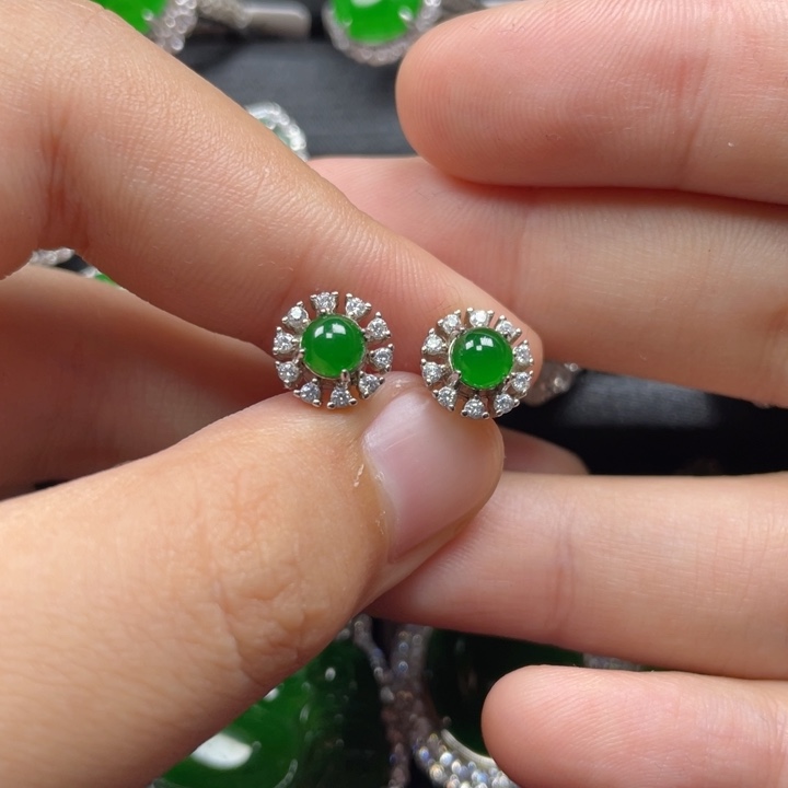 翡翠银S925镶嵌耳饰耳钉