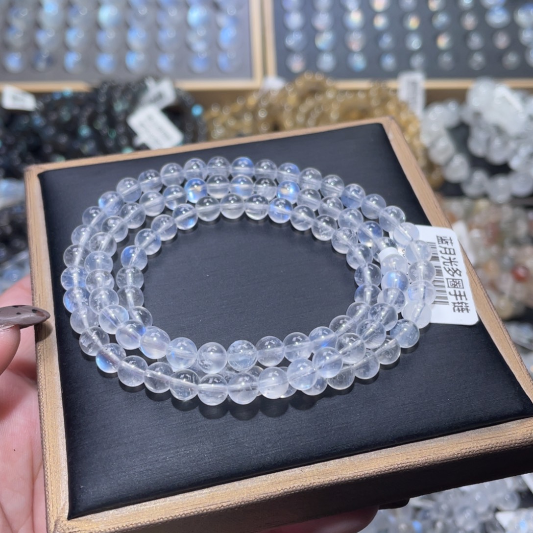 长石手链未镶嵌透体蓝月光手链多圈5.7mm