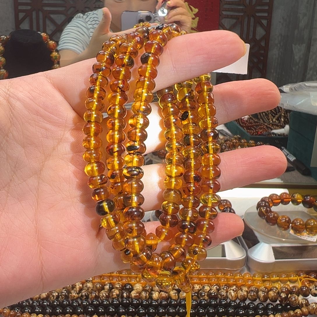 念***安未镶嵌琥珀裸石抚顺琥珀7m108灵草药珀