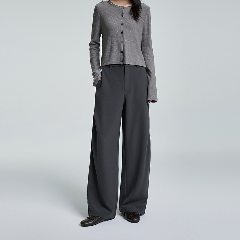 2026春S5C新款休闲时尚裤百搭日常通勤2B815显瘦黑色阔腿裤高腰