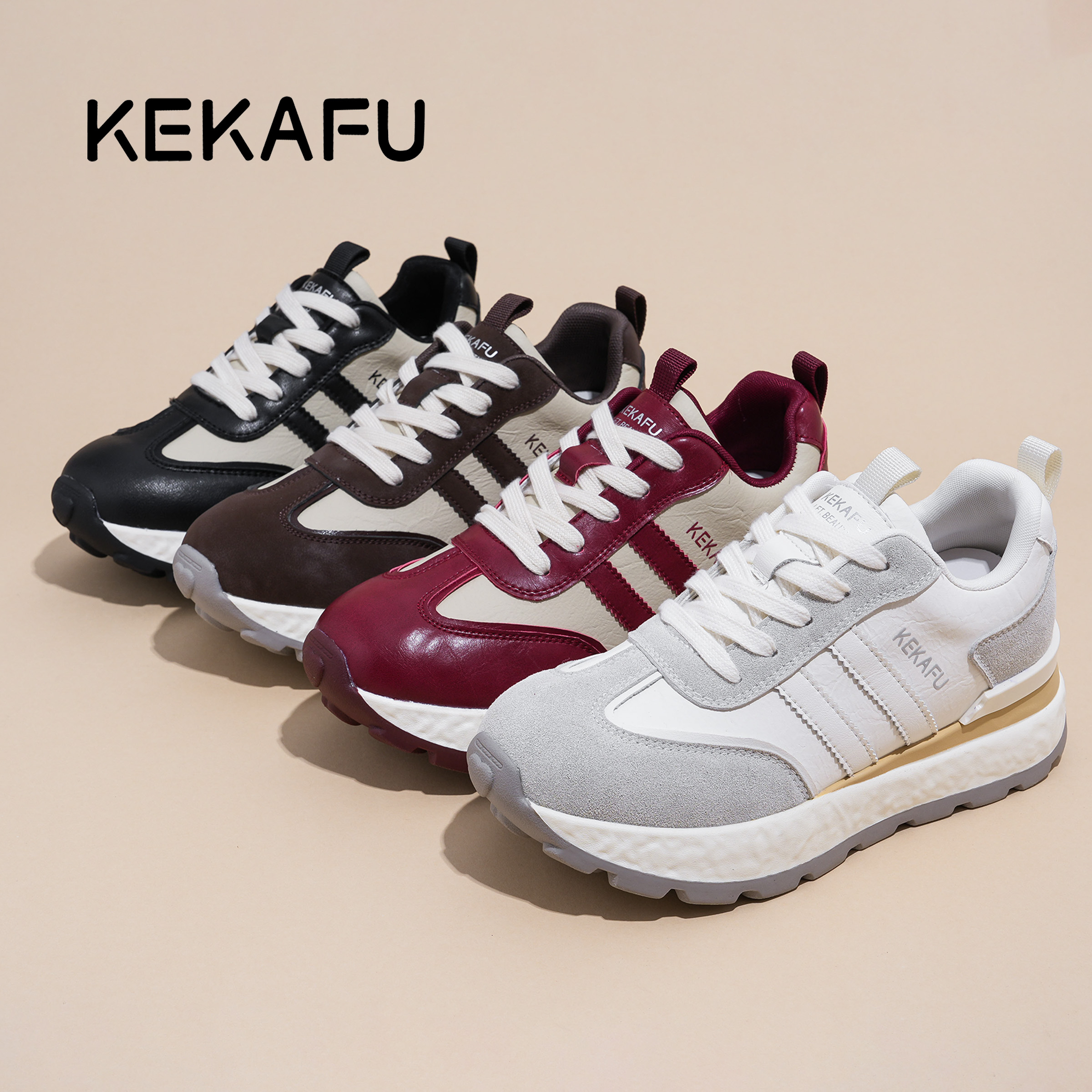 KEKAFU/珂卡芙7公分休闲风秋季透气增高时尚阿甘鞋软底皮面女鞋