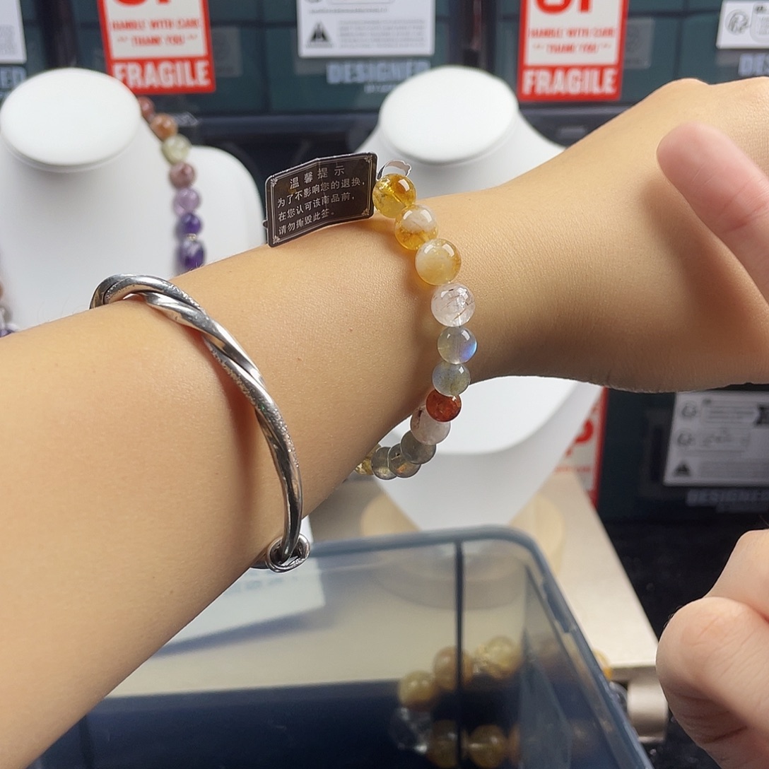 手链银S925镶嵌烟晶