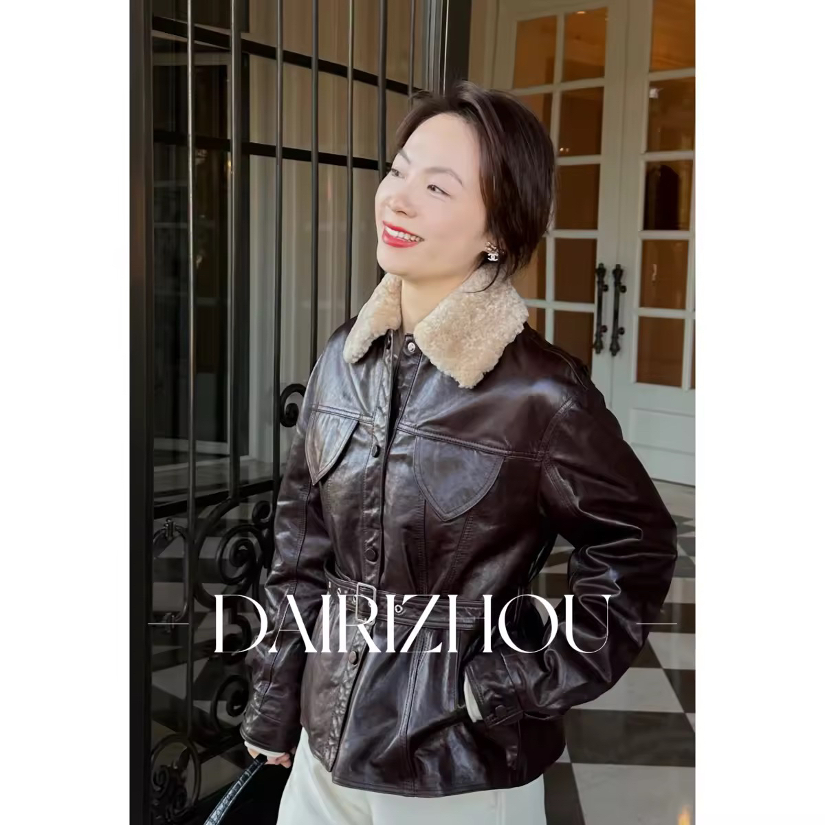 DAIRI   ZHOU▪️缠绕着电话线   油蜡绵羊皮拼接毛领外套加绒加厚