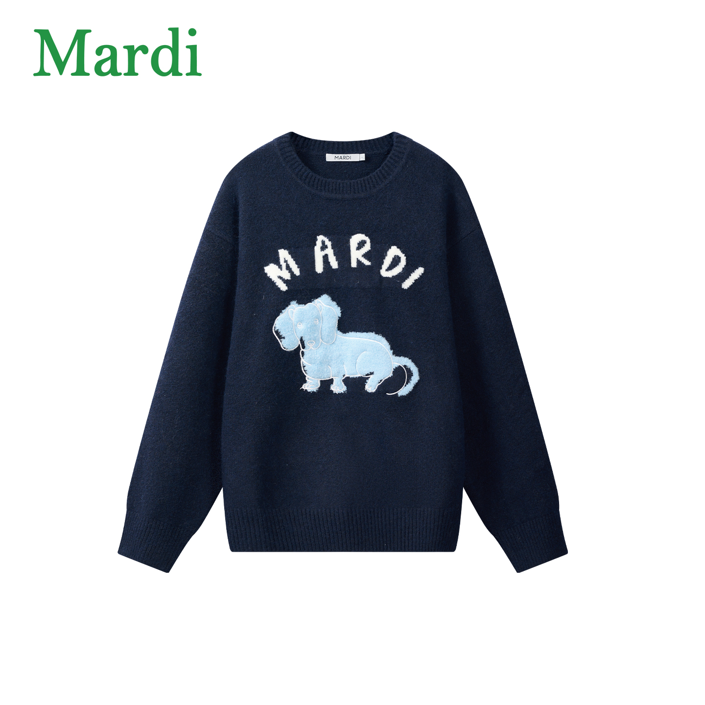 Mardi秋冬美式印花蓝色小狗圆领保暖针织衫MZZ2542689