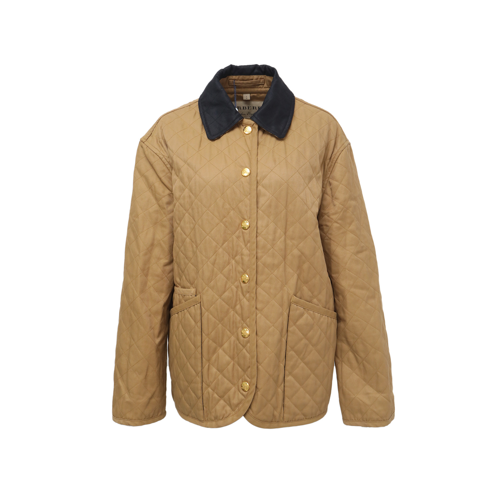 99新 BURBERRY/博柏利 小花佳珊335022 翻领格纹外套 L码 驼色 棉